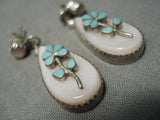 Exquisite Vintage Zuni Native American Teardrop Pearl Sterling Silver Earrings-Nativo Arts