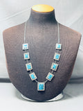 Palatial Vintage Native American Navajo Squared Turquoise Sterling Silver Necklace-Nativo Arts