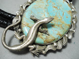 Native American Massive Lizard #8 Turquoise Sterling Silver Bolo Tie-Nativo Arts