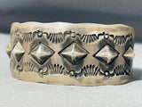 Ornamental Vintage Native American Navajo Signed Sterling Silver Star Stamped Bracelet-Nativo Arts