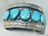 Heavy Signed Vintage Native American Navajo Domed Turquoise Sterling Silver Bracelet Cuff Old-Nativo Arts