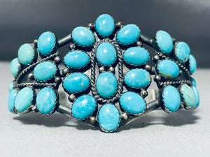 Rare Domed Ocean Turquoise Vintage Native American Navajo Sterling Silver Bracelet-Nativo Arts