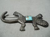 Whimsical Vintage Native American Navajo Turquoise Sterling Silver Gekko Pin Old-Nativo Arts