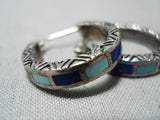 Intricate Vintage Native American Zuni Turquoise Lapis Sterling Silver Earrings Old-Nativo Arts