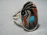 Native American Important Vintage Zuni Turquoise Inlay Kokopelli Sterling Silver Ring-Nativo Arts
