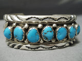 Exceptional Vintage Native American Navajo Heavy Thick Sterling Silver Turquoise Bracelet Old-Nativo Arts