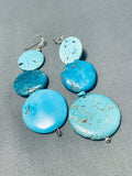 Native American Beautiful Vintage Santo Domingo 8 Turquoise Sterling Silver Earrings-Nativo Arts