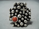 Impressive Navajo Coral Sterling Silver Cross Ring Native American-Nativo Arts