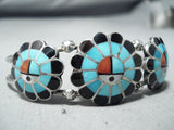 Burdian Sosseah Vintage Native American Zuni Inlay Turquoise Sunfaces Sterling Silver Bracelet-Nativo Arts