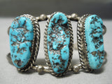 Incredible Vintage Native American Navajo Old Kingman Turquoise Sterling Silver Bracelet Old-Nativo Arts