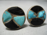 Tremendous Vintage Native American Navajo Turquoise Sterling Silver Men's Cufflinks Old-Nativo Arts