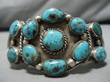 Museum Quality Vintage Native American Navajo Turquoise Cluster Sterling Silver Bracelet Old-Nativo Arts