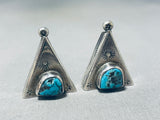 Incomparable Vintage Native American Navajo Morenci Turquoise Sterling Silver Teepee Earrings-Nativo Arts