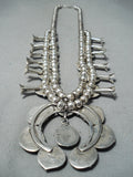 Signed Vintage Native American Navajo Turquoise Sterling Silver Squash Blossom Necklace-Nativo Arts