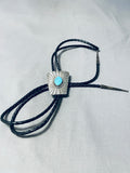 Signed Vintage Native American Hopi Morenci Turquoise Sterling Silver Bolo Tie-Nativo Arts
