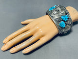 Symbolic Powerful Native American Navajo Turquoise Sterling Silver Bear Bracelet-Nativo Arts