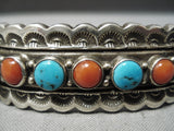 Thick Heavy Vintage Native American Navajo Angie Miller Turquoise Sterling Silver Bracelet-Nativo Arts