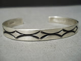 Important Deep Stamp Artist Vintage Native American Navajo Sterling Silver Bracelet Cuff-Nativo Arts