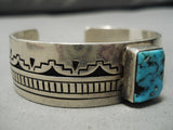 Rare Vintage Native American Navajo Rectangular Turquoise Sterling Silver Bracelet Old-Nativo Arts