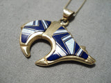Rare Solid 14k Gold Vintage Navajo Lapis Opal Native American Necklace-Nativo Arts