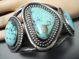 Bolstering Vintage Native American Navajo Old Morenci Turquoise Sterling Silver Bracelet-Nativo Arts