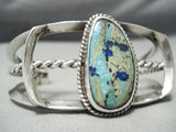 Sturdy Thick!! Vintage Native American Navajo Turquoise Sterling Silver Bracelet Cuff Old-Nativo Arts