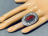 Master Leo Nez Native American Navajo Chunky Coral Sterling Silver Ring-Nativo Arts