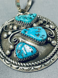 Magnificent Vintage Native American Hopi Morenci Turquoise Sterling Silver Pendant-Nativo Arts