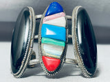 One Of The Most Unique Vintage Native American Navajo Turquoise Sterling Silver Inlay Bracelet-Nativo Arts