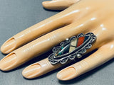 One Of The Most Unique Vintage Native American Navajo Turquoise Inlay Sterling Silver Ring Old-Nativo Arts