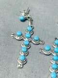 Dazzling Native American Zuni Sleeping Beauty Turquoise Sterling Silver Cross Earrings-Nativo Arts