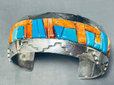 Pueblo Inlay Native American Navajo Turquoise Spiny Oyster Sterling Silver Geomtric Bracelet-Nativo Arts