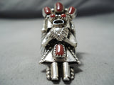 Dramatic Navajo Coral Sterling Silver Kachina Ring Native American-Nativo Arts