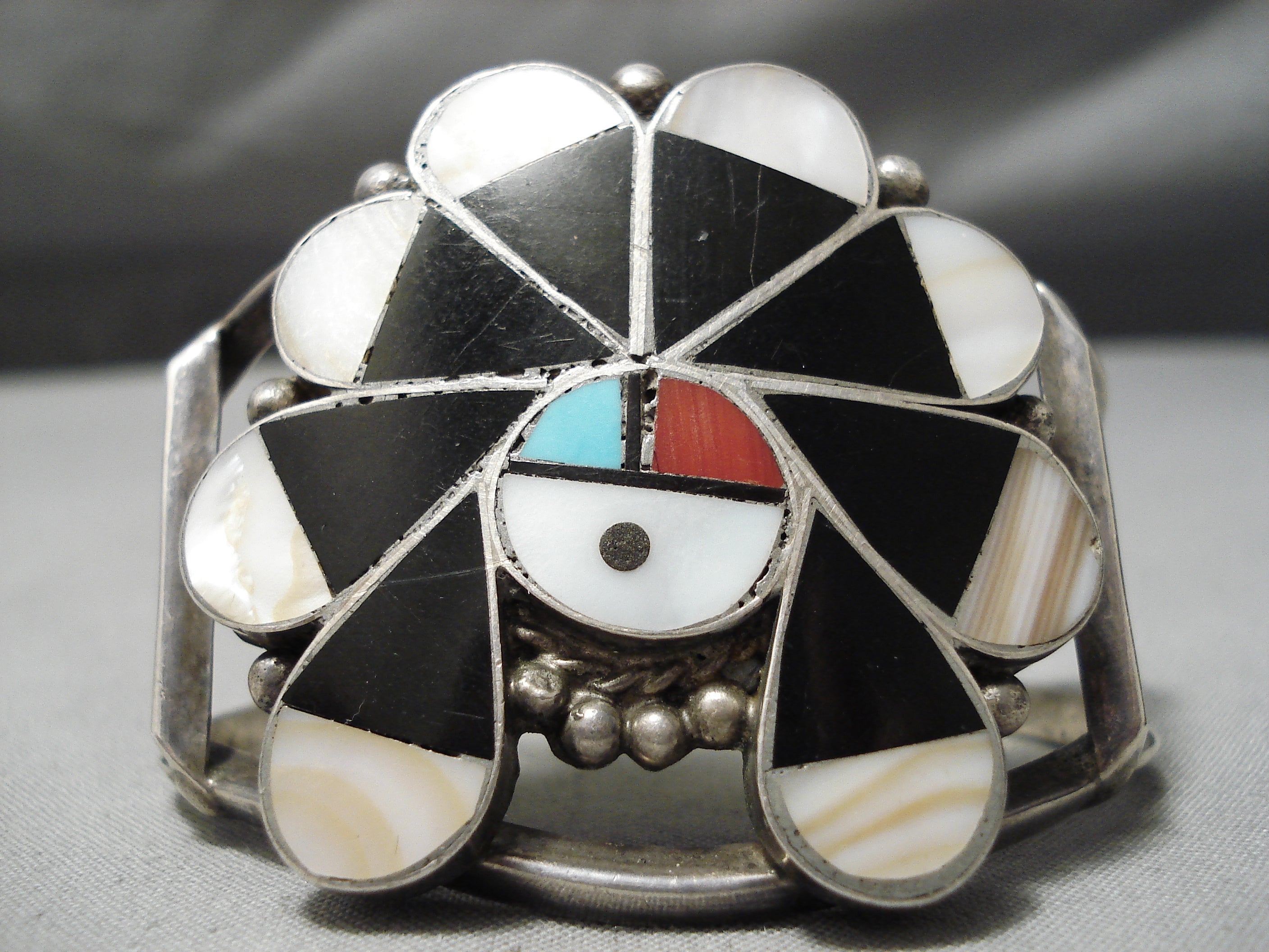 Opulent Vintage Native American Zuni Turquoise Coral Sun Sterling 