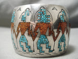 One Of Best Vintage Native American Navajo Dancing Kachina Turquoise Sterling Silver Bracelet-Nativo Arts