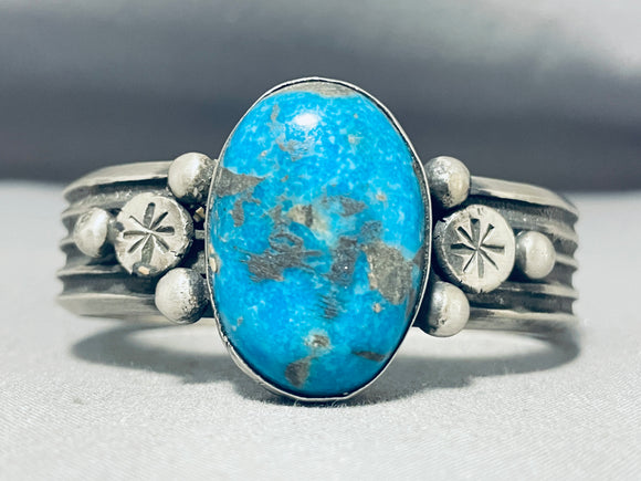 Stunning Native American Navajo Signed Turquoise Dome Sterling Silver Bracelet-Nativo Arts