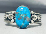 Stunning Native American Navajo Signed Turquoise Dome Sterling Silver Bracelet-Nativo Arts