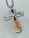 Sacred Vintage Native American Zuni Turquoise Sterling Silver Cross Necklace-Nativo Arts