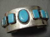 For Large Wrist Vintage Native American Navajo Heavy Turquoise Sterling Silver Bracelet Old-Nativo Arts