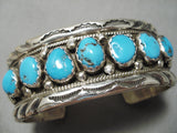 Exceptional Vintage Native American Navajo Heavy Thick Sterling Silver Turquoise Bracelet Old-Nativo Arts