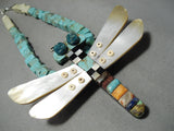 Native American Biggest Best Vintage Santo Domingo Turquoise Dragonfly Sterling Silver Necklace-Nativo Arts