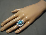 Detailed!! Vintage Native American Navajo Sky Blue Turquoise Sterling Silver Concho Ring-Nativo Arts