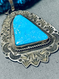 Hand Tooled Tubule Sterling Silver Vintage Native American Navajo Turquoise Necklace-Nativo Arts