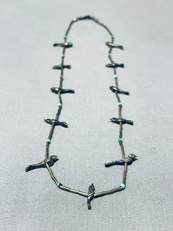 Native American Dark Natural Patina Vintage Navajo Sterling Silver Fetish Necklace-Nativo Arts