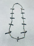 Native American Dark Natural Patina Vintage Navajo Sterling Silver Fetish Necklace-Nativo Arts