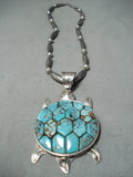Colossal Turtle Vintage Native American Navajo Sterling Silver Inlaid Necklace-Nativo Arts