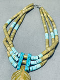 Native American Astounding Vintage Santo Domingo Serpentine & Turquoise Sterling Silver Necklace-Nativo Arts