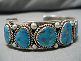 Stunning Vintage Native American Navajo Blue Gem Turquoise Sterling Silver Bracelet Cuff Old-Nativo Arts