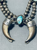 One Of The Best Vintage Native American Navajo Turquoise Grizzly Sterling Silver Choker Necklace-Nativo Arts