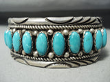 Signed Heavy Vintage Native American Navajo Domed Tubule Turquoise Sterling Silver Bracelet-Nativo Arts